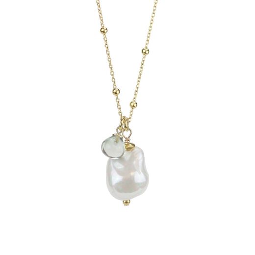 Shell pearl and green amethyst pendant necklace